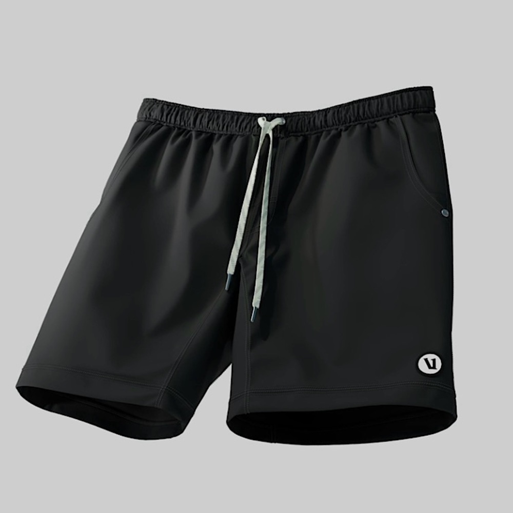 Vuori Black Athletic Shorts with Light Gray Drawstring